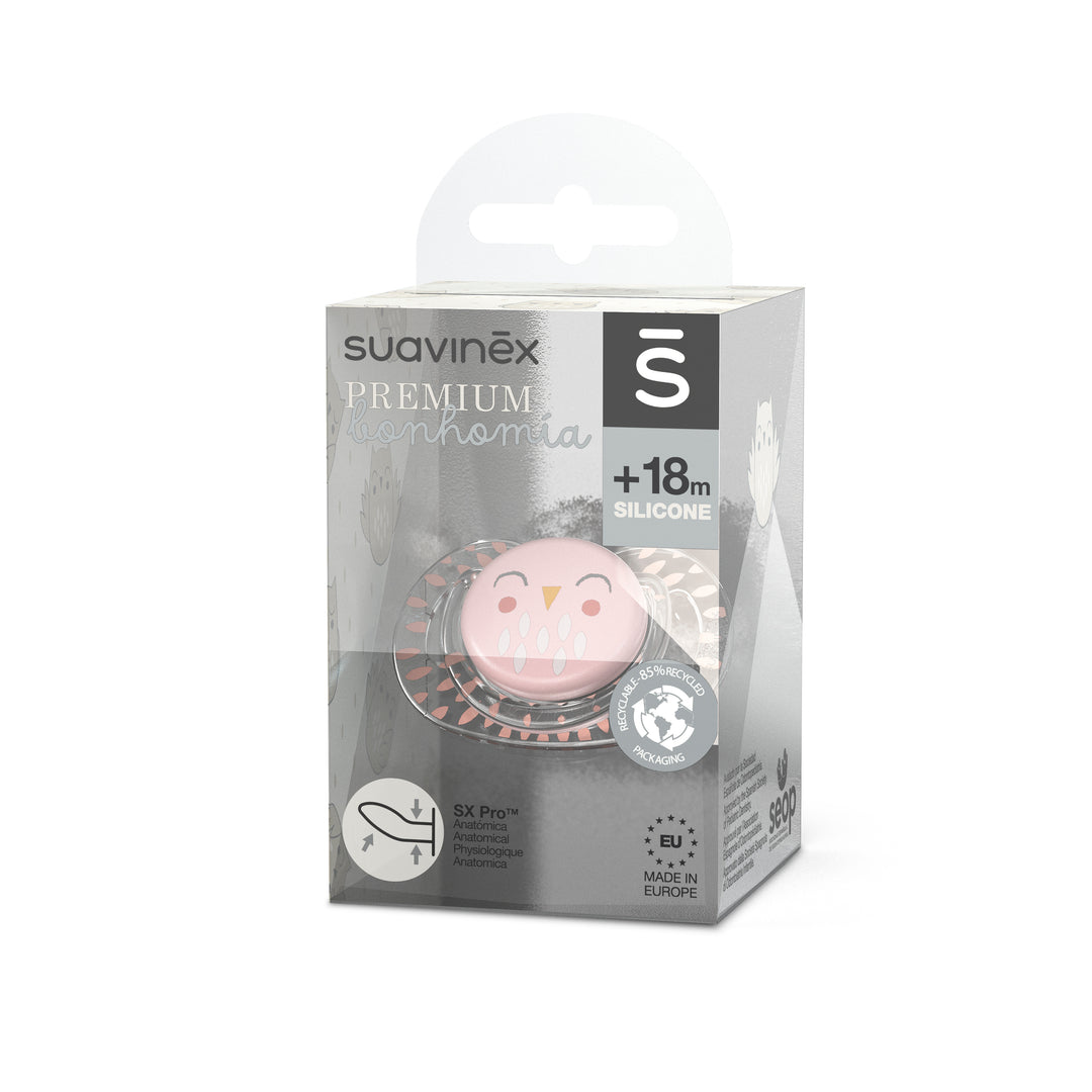 Suavinex Bonhomia Soother with SX Pro Anatomical Teat 18M+ - Feather Pink