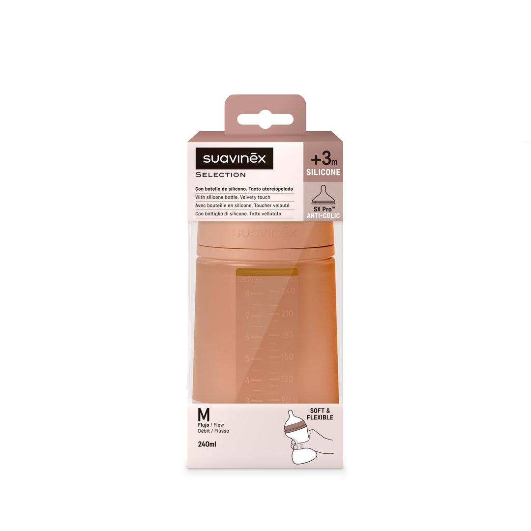 Suavinex 240ml All Silicone Bottle - Brick Red