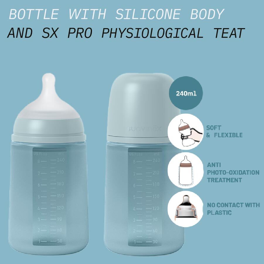 Suavinex 240ml All Silicone Bottle - Blue