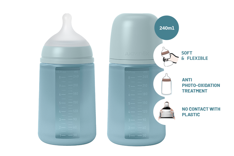 Suavinex 240ml All Silicone Bottle - Blue
