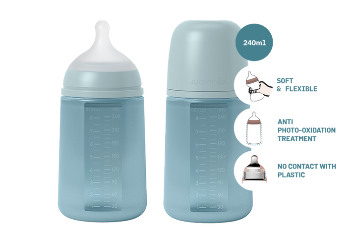 Suavinex 240ml All Silicone Bottle - Blue