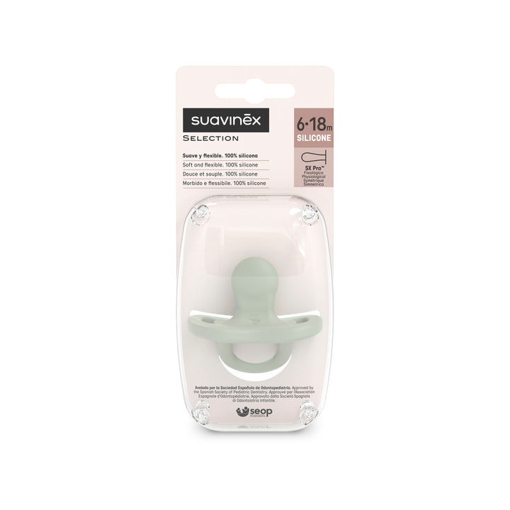 Suavinex Smoothie Ultra Light All Silicone Soother with SX Pro Physiological Teat 6-18M - Color Essence Green