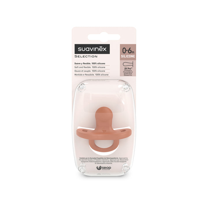 Suavinex Smoothie Ultra Light All Silicone Soother with SX Pro Physiological Teat 0-6M - Color Essence Brick Red