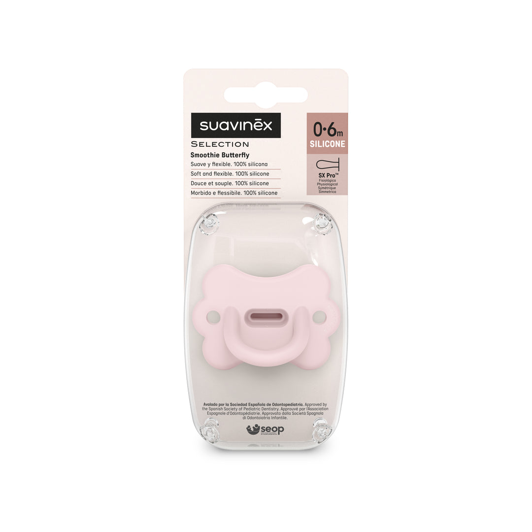 Suavinex Colour Essence Butterfly All Silicone SX Pro Soother 0-6 Months - Rosewater