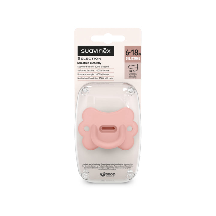 Suavinex Colour Essence Butterfly All Silicone SX Pro Soother 6-18 Months - Peach Pink