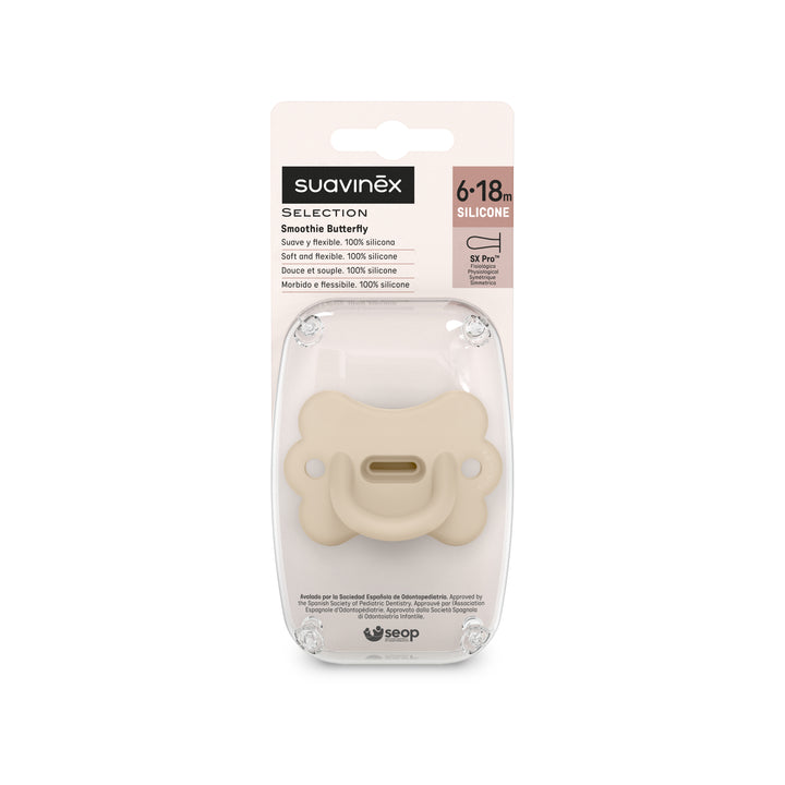 Suavinex Colour Essence Butterfly All Silicone SX Pro Soother 6-18 Months - Irish Cream