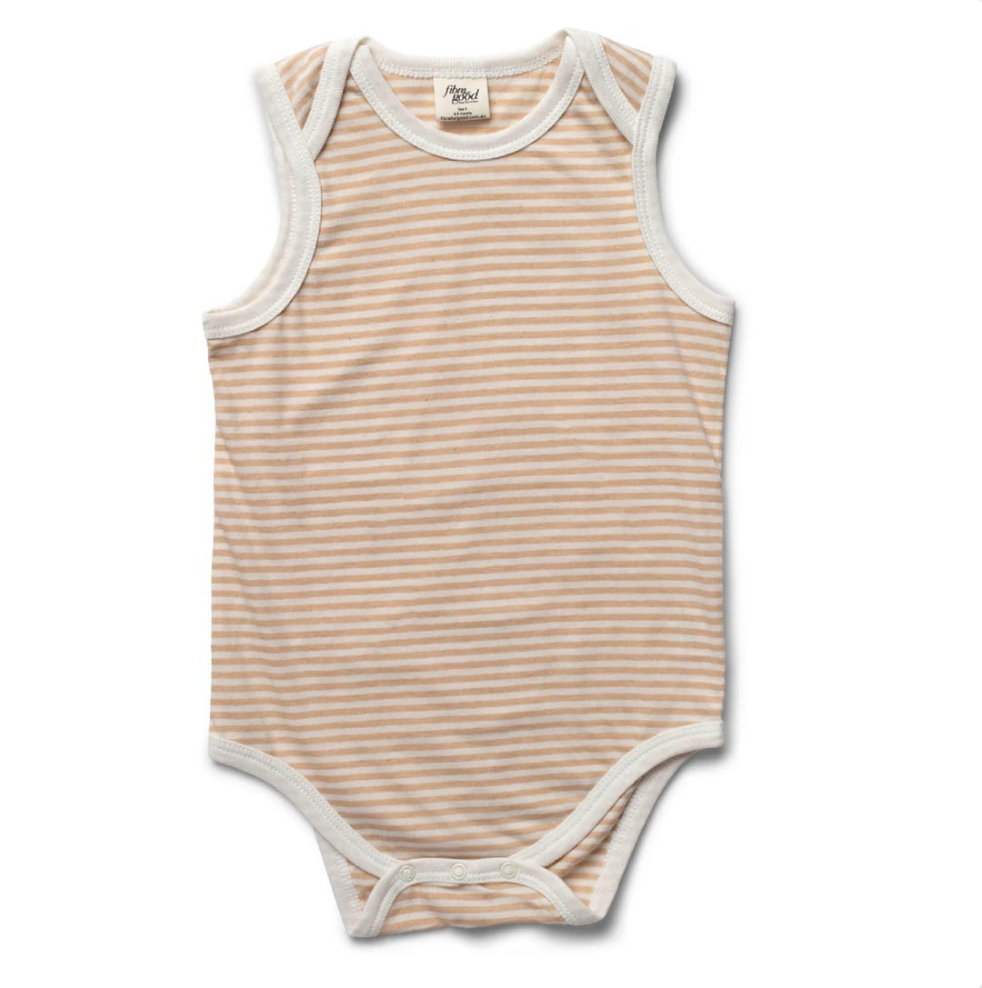 Fibre For Good Organic Cotton Jersey Stripe Sleeveless Bodysuit - Brown/Natural-Stripes