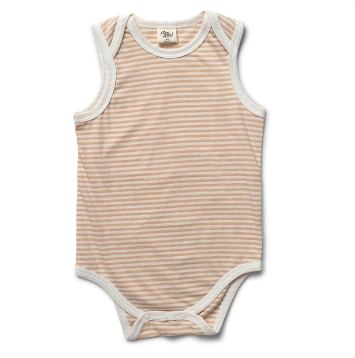 Fibre For Good Organic Cotton Jersey Stripe Sleeveless Bodysuit - Brown/Natural-Stripes