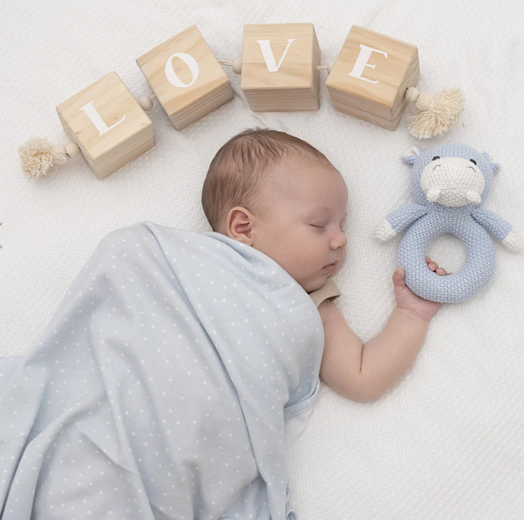 Jersey Swaddle & Ring Rattle Gift Set-Confetti/Hippo