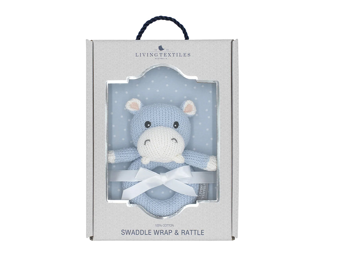 Jersey Swaddle & Ring Rattle Gift Set-Confetti/Hippo