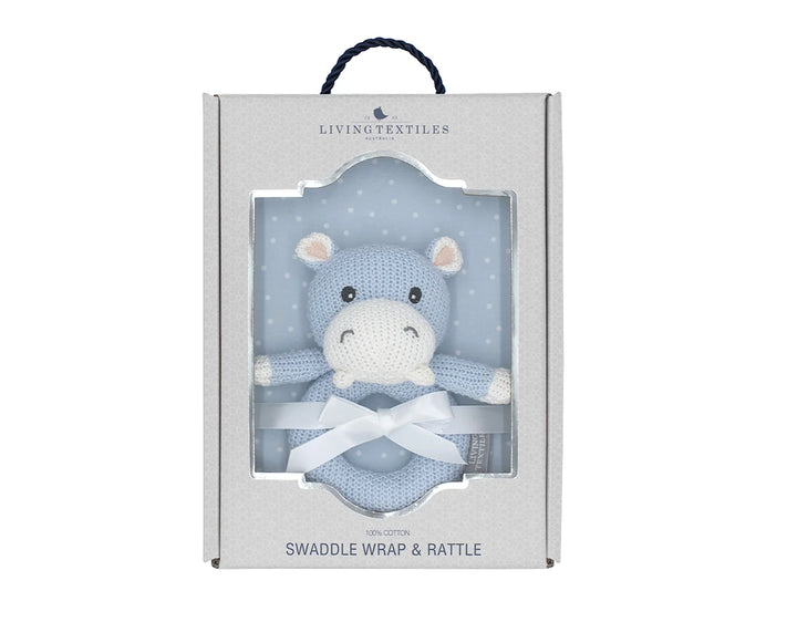 Jersey Swaddle & Ring Rattle Gift Set-Confetti/Hippo