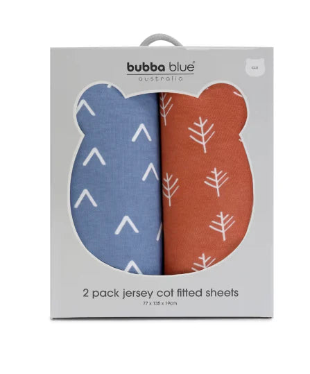 Bubba Blue Nordic 2pk Jersey Cot Fitted Sheets-Denim/Clay