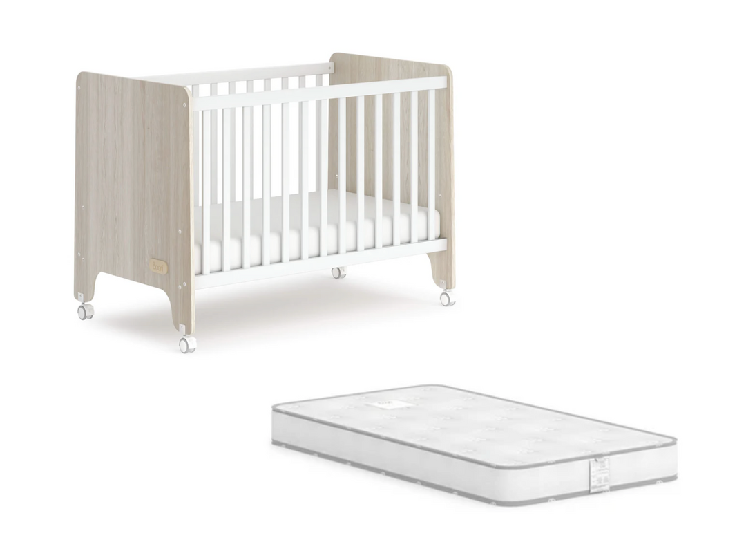 Boori Natty Compact Baby Cot-Barley and Oak + Pocket Spring Mattress