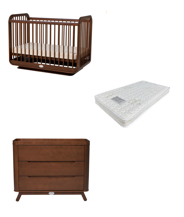 iL Tutto Ollie Cot + Theo Chest + Mattress - in Walnut