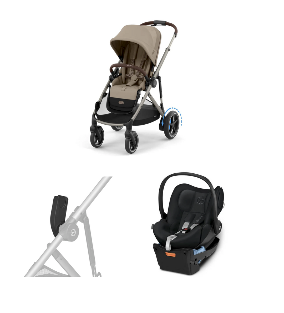 Cybex eGazelle S Pram - Almond Beige + Cybex Cloud Q Capsule + Adapter
