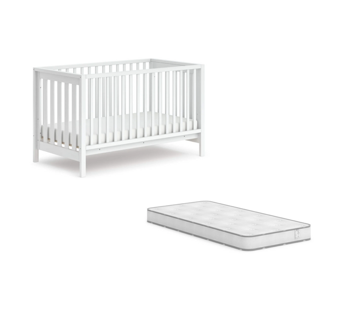 Boori Oslo Baby Cot - Barley White + Boori Pocket Spring Mattress