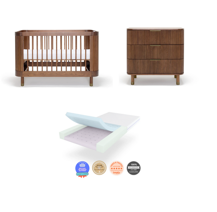 BabyRest Juno Cot + Chest + Duocore Mattress (Luxe Walnut)