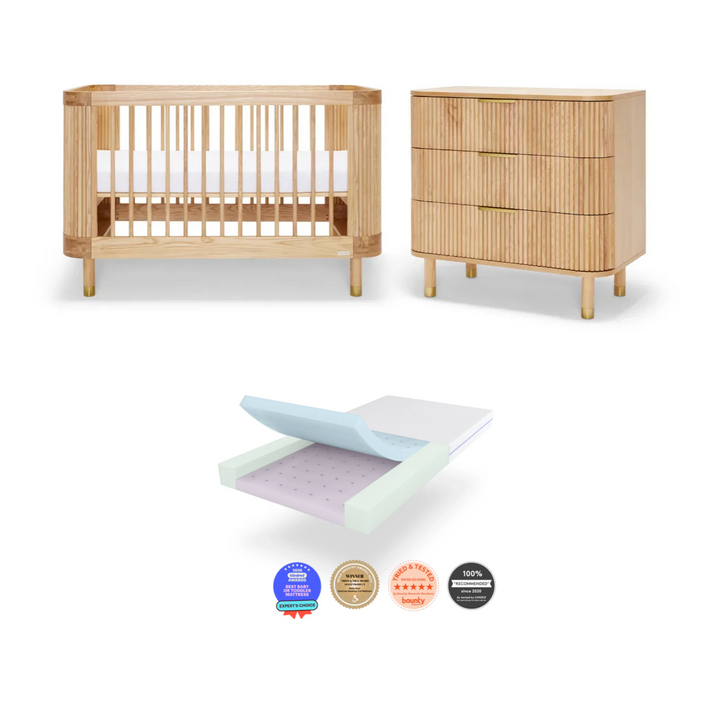 BabyRest Juno Cot Ash + Chest + Duocore Mattress