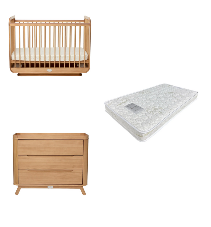 iL Tutto Ollie Cot  +Theo Chest + Mattress - in Natural