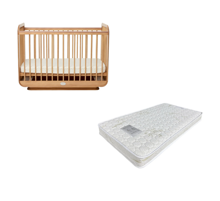 iL Tutto Ollie Sustainable Timber Cot in Natural + Luxury Pocket Spring Mattress