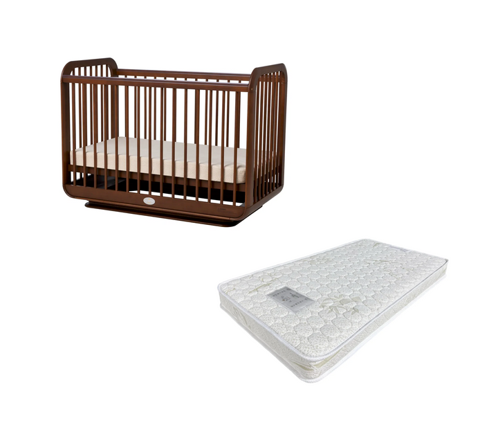 iL Tutto Ollie Sustainable Timber Cot in Walnut + Luxury Pocket Spring Mattress