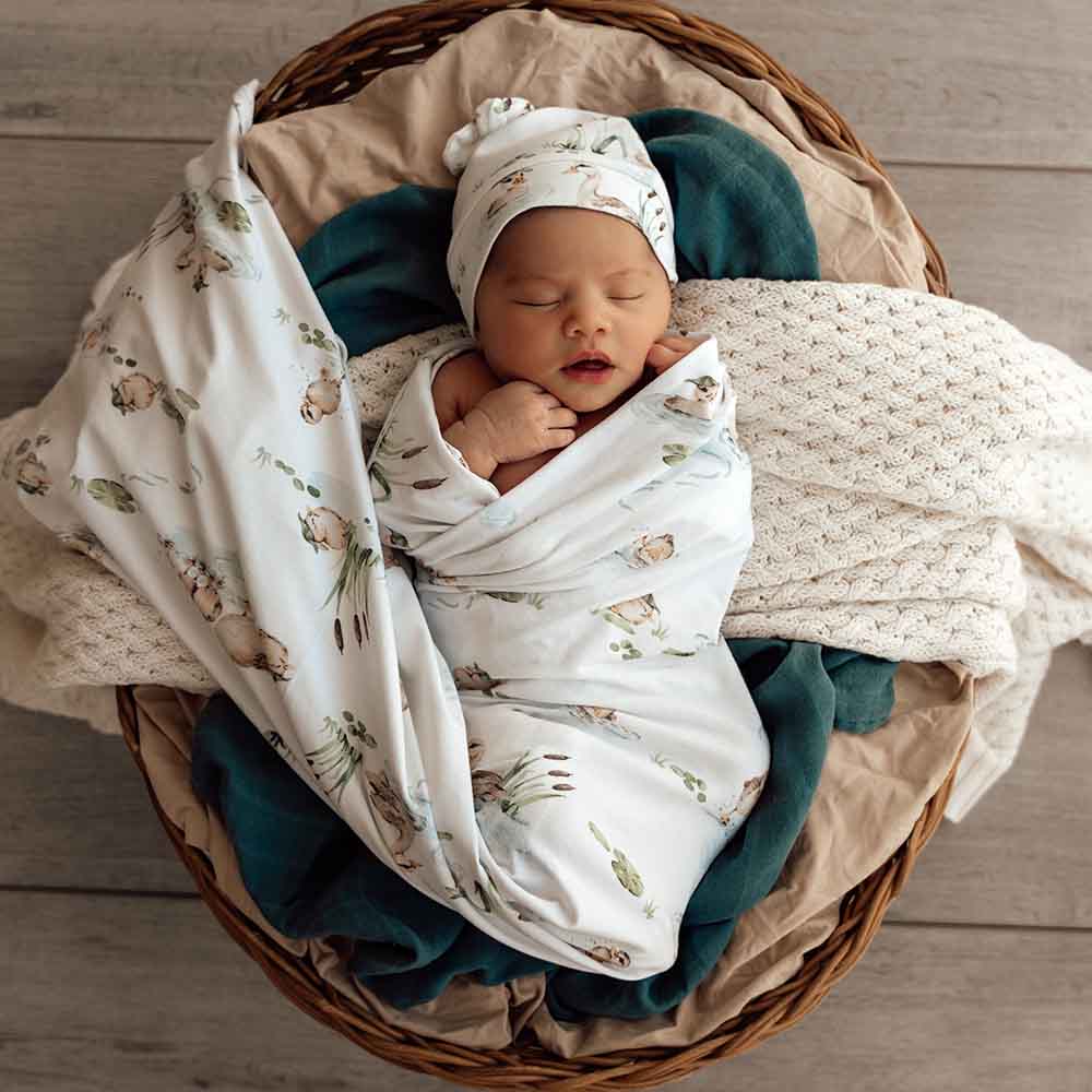 Baby Jersey Wrap & Beanie Set - Duck Pond