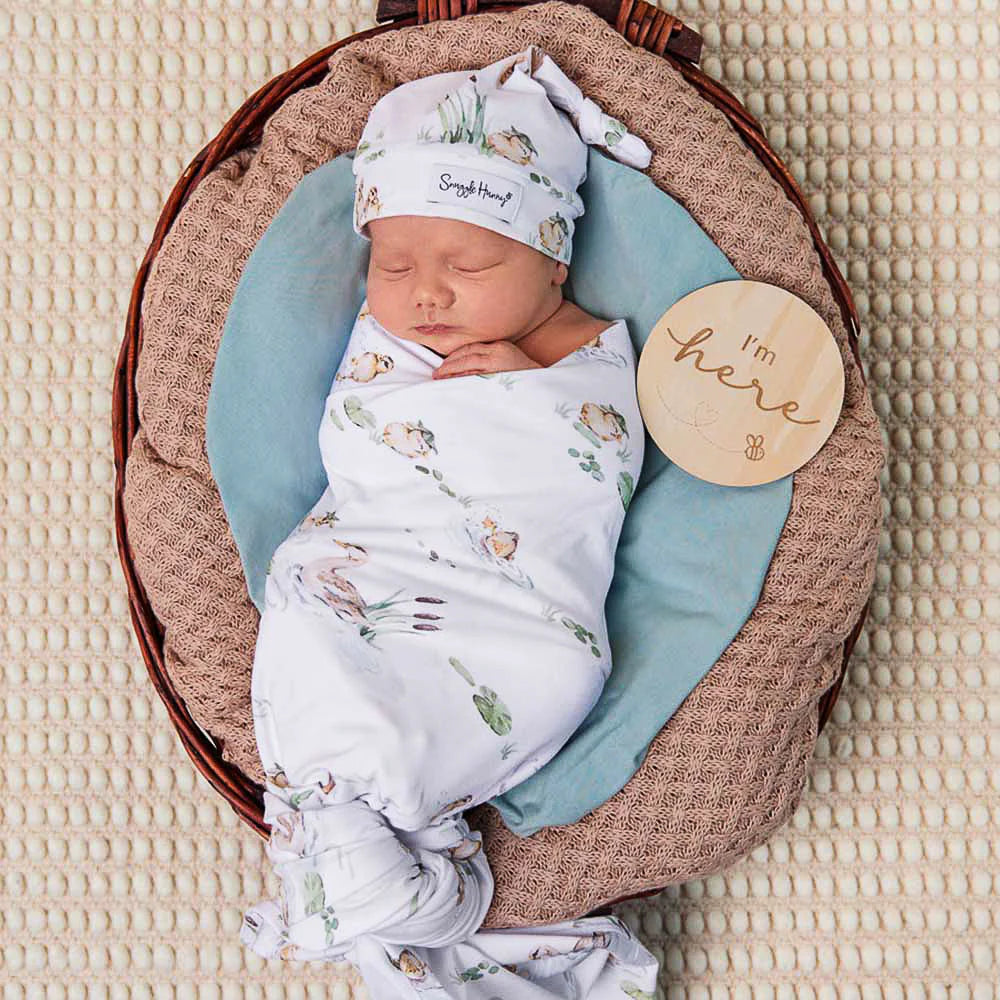 Baby Jersey Wrap & Beanie Set - Duck Pond