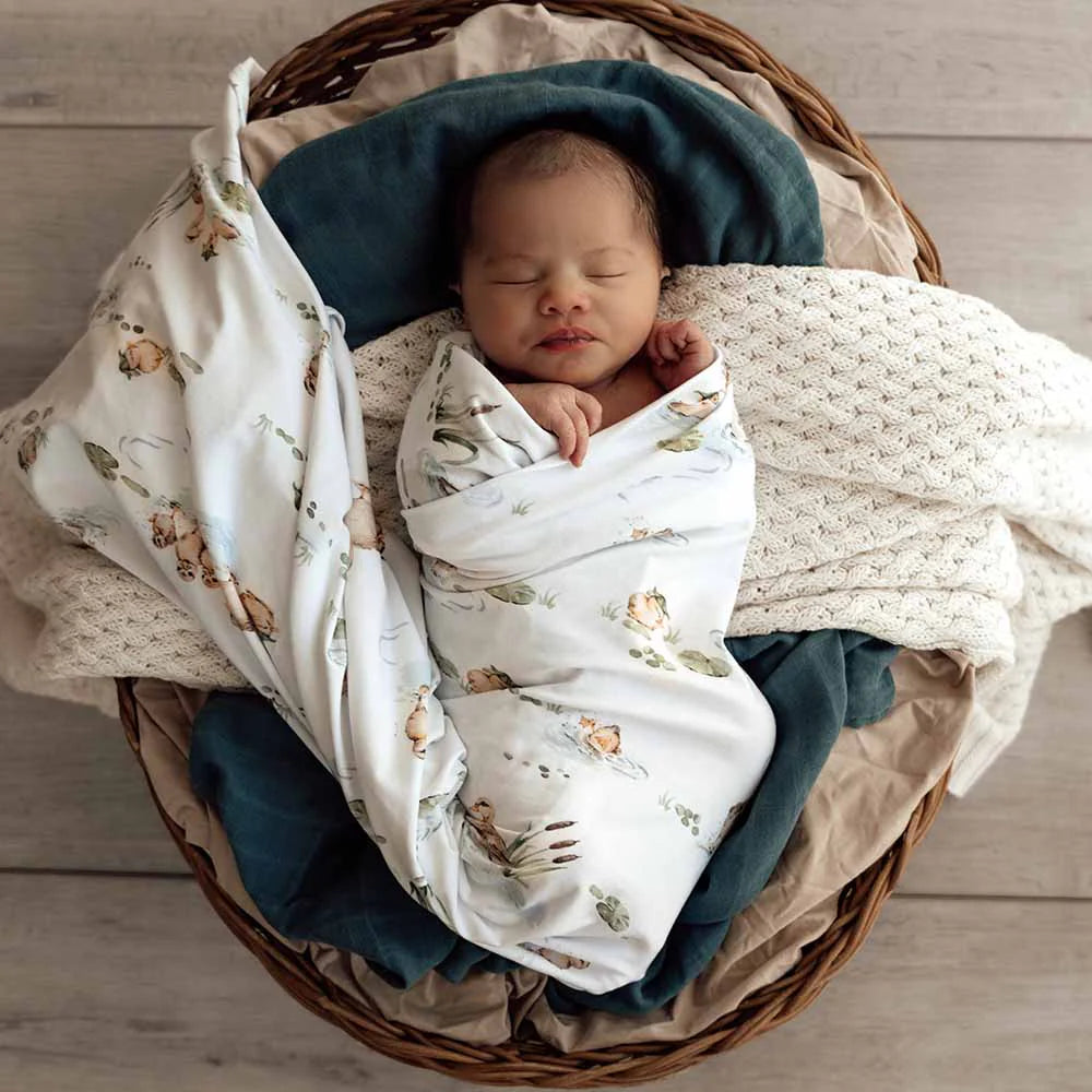 Baby Jersey Wrap & Beanie Set - Duck Pond