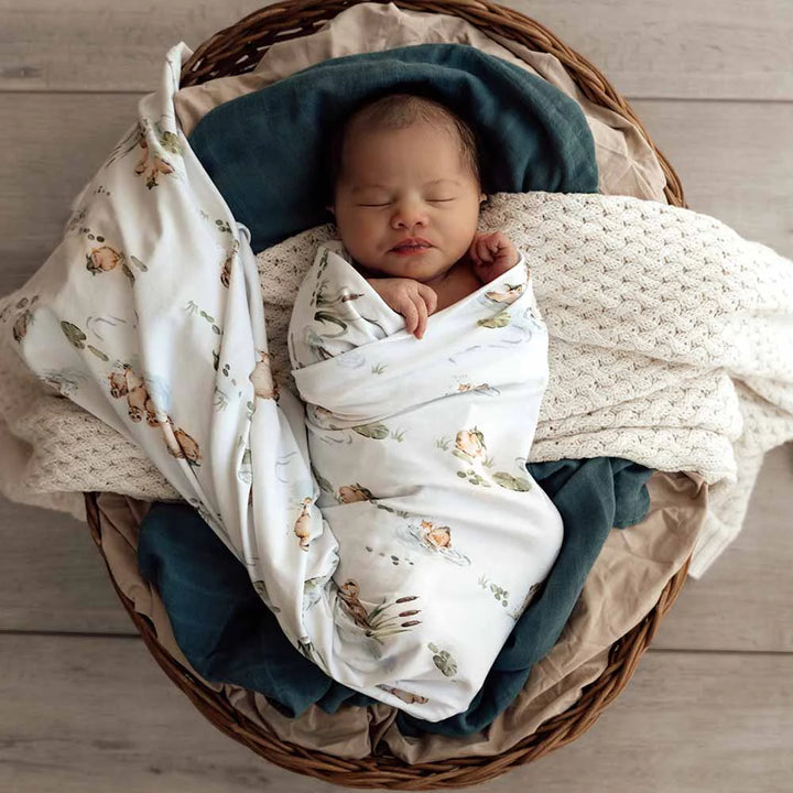 Baby Jersey Wrap & Beanie Set - Duck Pond