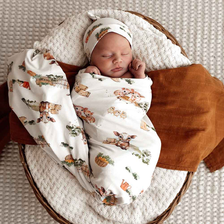 Organic Jersey Wrap & Beanie Set Farm