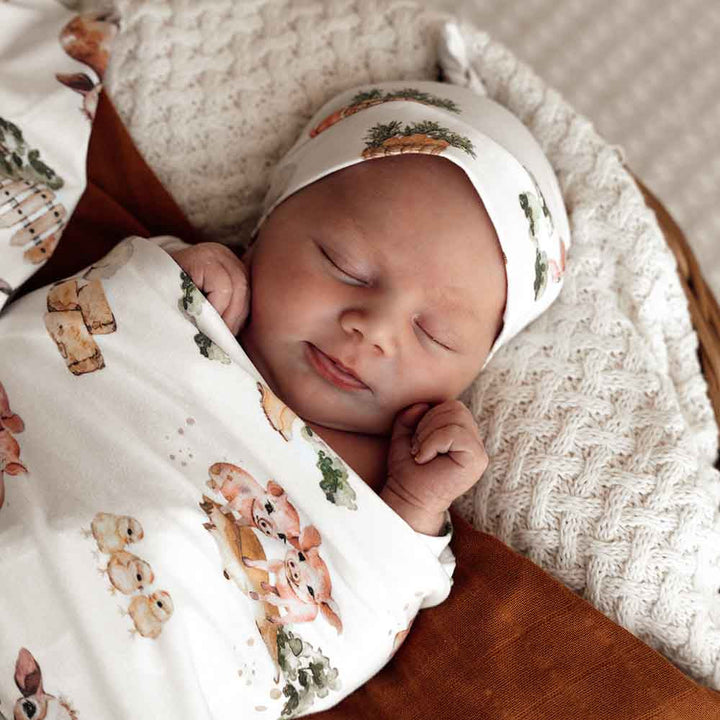 Organic Jersey Wrap & Beanie Set Farm