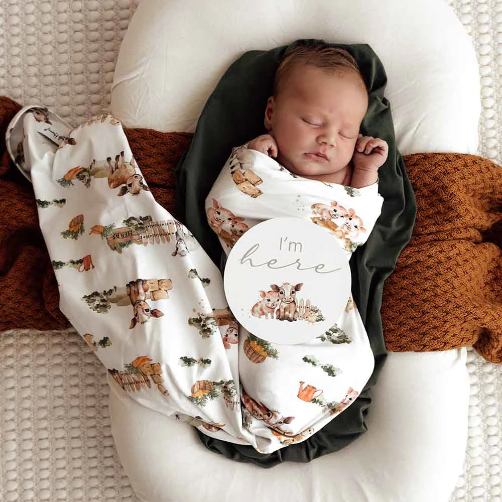 Organic Jersey Wrap & Beanie Set Farm
