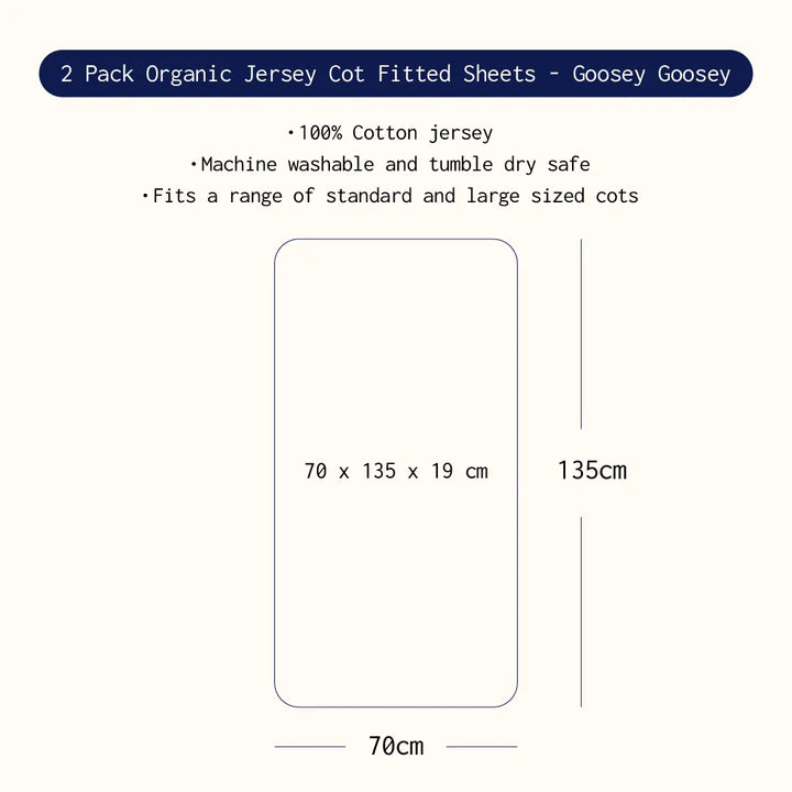 Living Textiles 2 Pack Organic Jersey Cot Fitted Sheets - Goosey Goosey