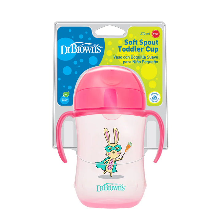 Dr Browns 270 ml Soft-Spout Toddler Cup w/ Handles - Pink Superhero (9m+)