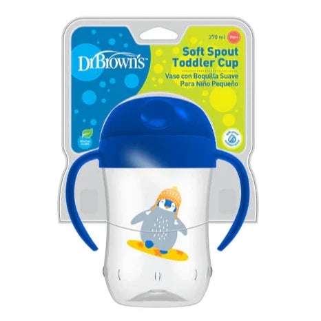 Dr Browns 270 ml Soft-Spout Toddler Cup w/ Handles - Blue Penguin (9m+)
