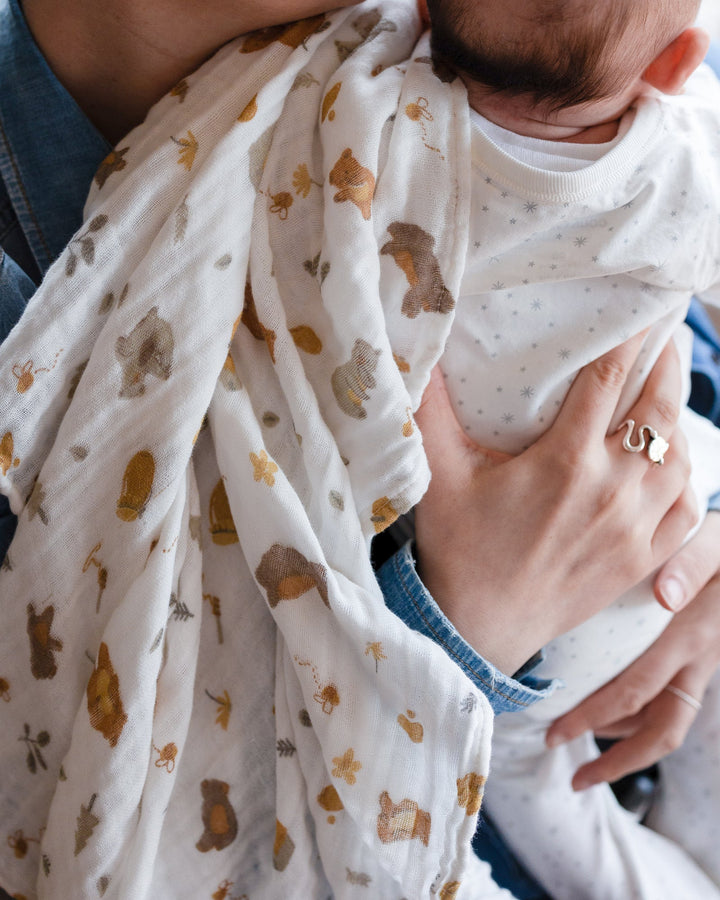 Little Linen Muslin Wrap 1 Pack Prints - Nectar Bear