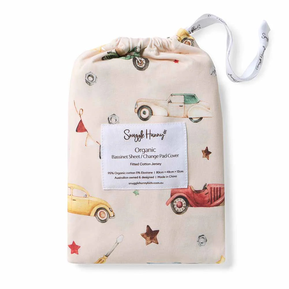 Organic Bassinet Sheet / Change Pad Cover - Vintage Cars