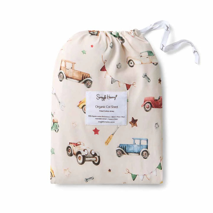 Organic Fitted Cot Sheet - Vintage Cars