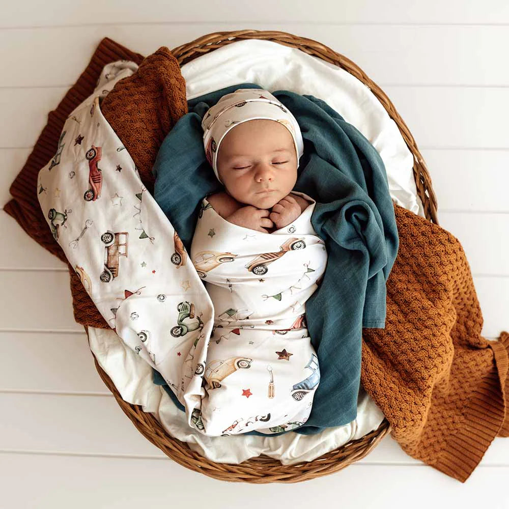Organic Jersey Wrap & Beanie Set - Vintage Cars
