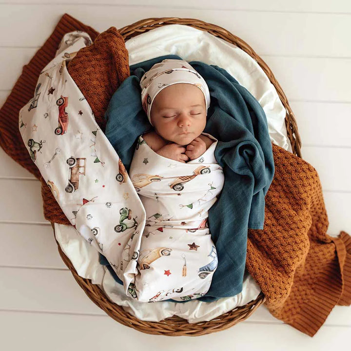 Organic Jersey Wrap & Beanie Set - Vintage Cars