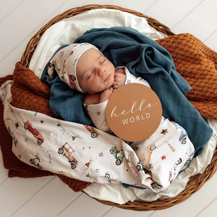 Organic Jersey Wrap & Beanie Set - Vintage Cars