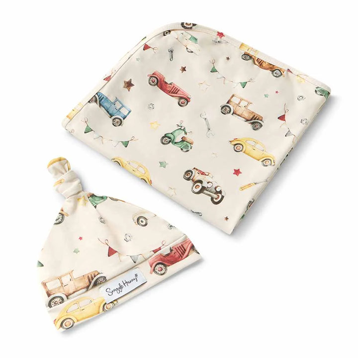 Organic Jersey Wrap & Beanie Set - Vintage Cars