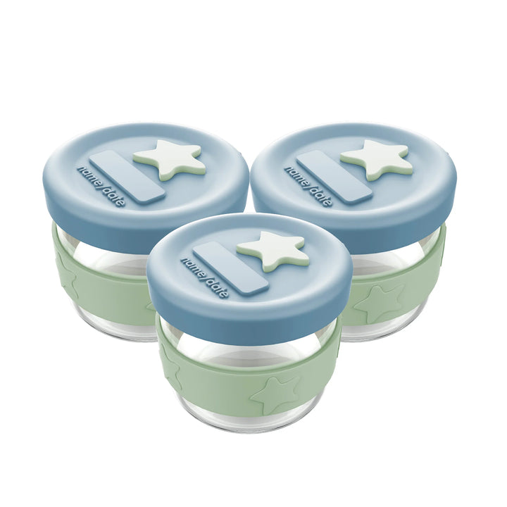 Cherub Baby SILICONE & GLASS BABY FOOD STORAGE 3PK 120ML - CERULEAN/SAGE