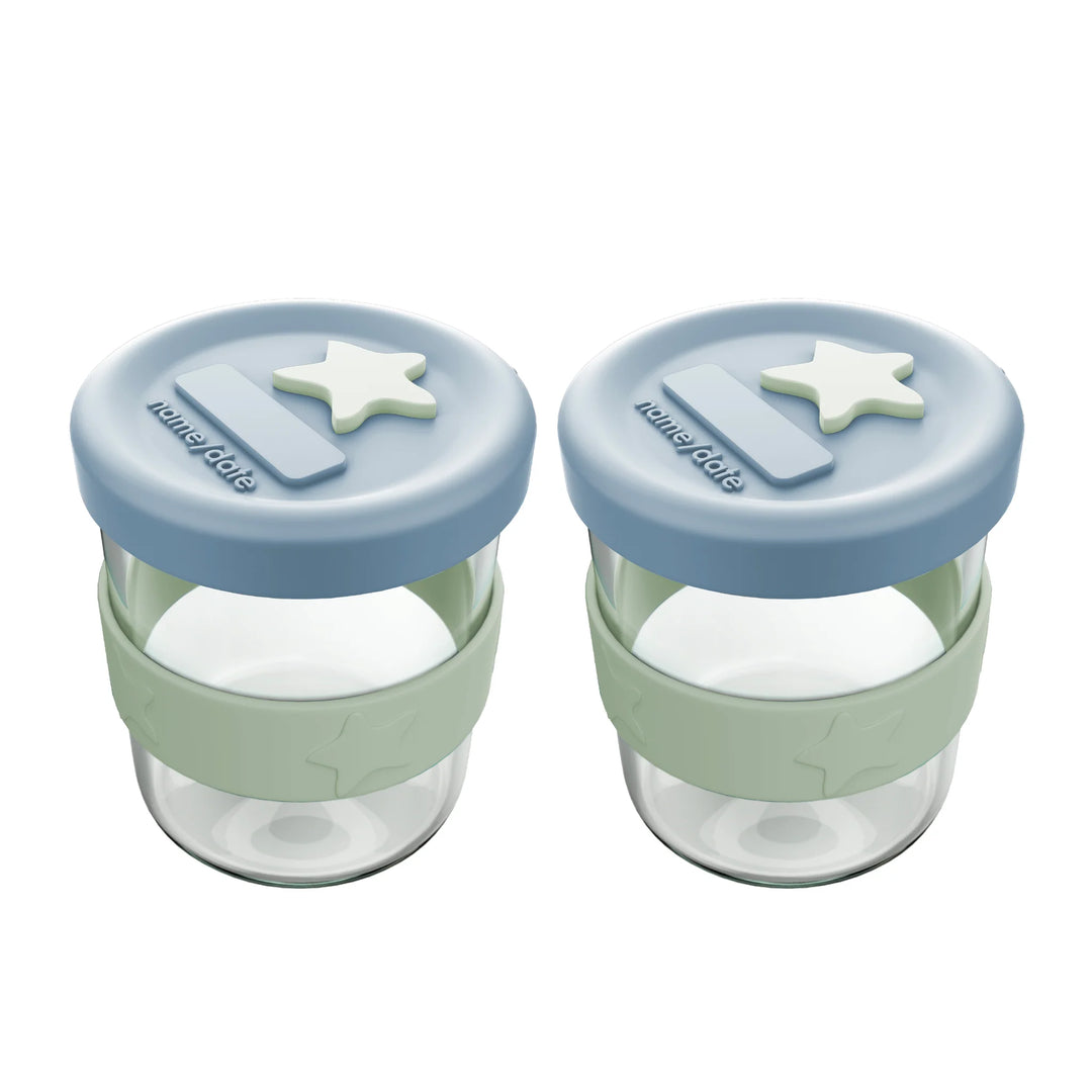 Cherub Baby SILICONE & GLASS BABY FOOD STORAGE 2PK 180ML - CERULEAN/SAGE