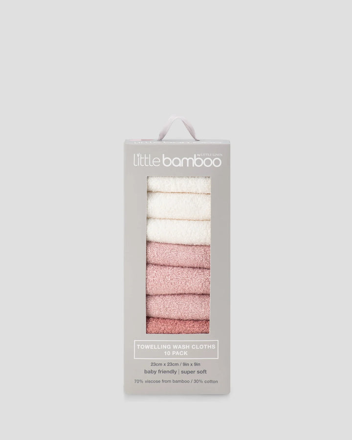 Little Bamboo Baby Towelling Washers 10PK - Dusty Rose