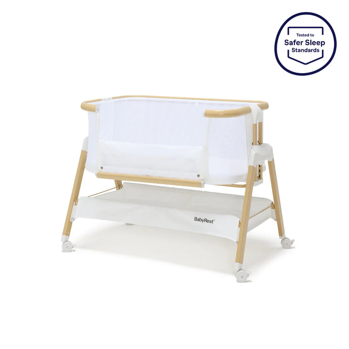 BabyRest Alfie Bedside Bassinet. White/Natural