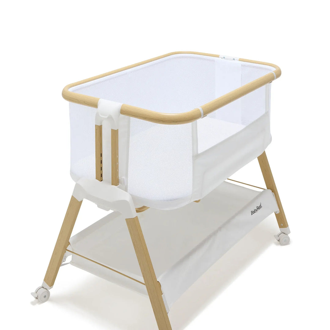 BabyRest Alfie Bedside Bassinet. White/Natural
