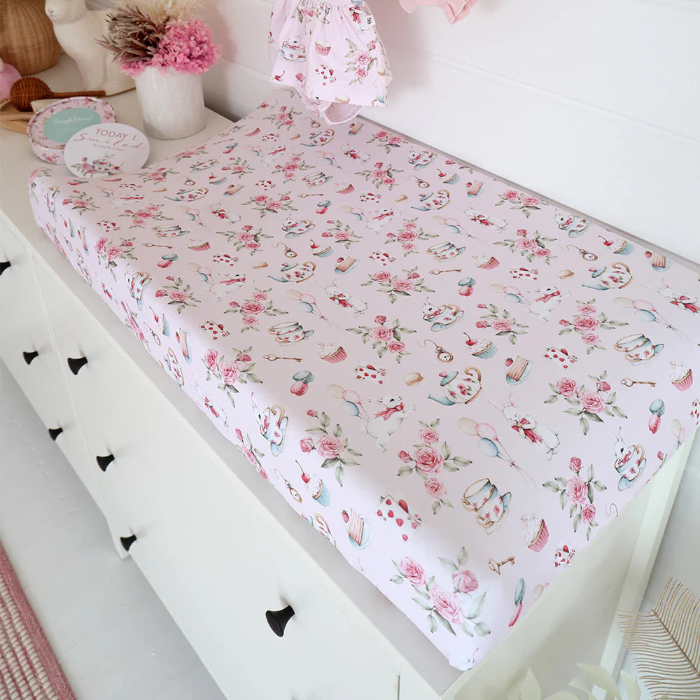 Organic Bassinet Sheet / Change Pad Cover - Alice’s Tea Party