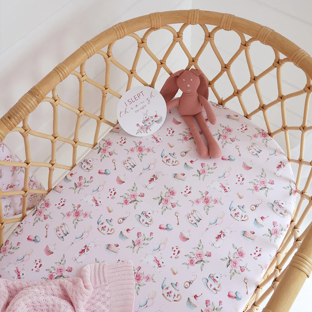 Organic Bassinet Sheet / Change Pad Cover - Alice’s Tea Party