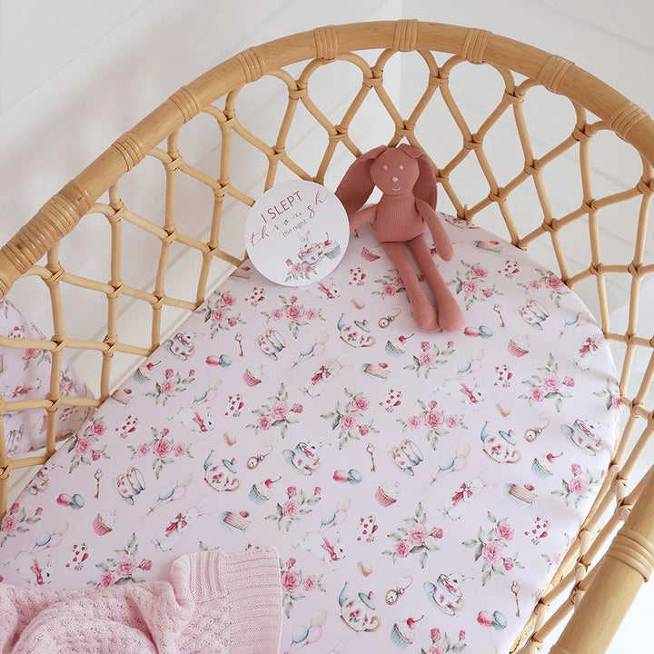 Organic Bassinet Sheet / Change Pad Cover - Alice’s Tea Party